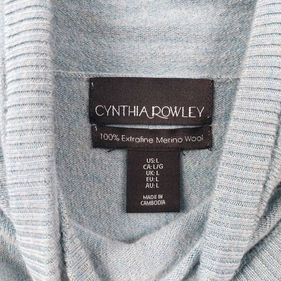 Cynthia Rowley Sweater Womens Large Blue Heather Cowl Neck Merino Wool Pullover - Picture 8 of 8